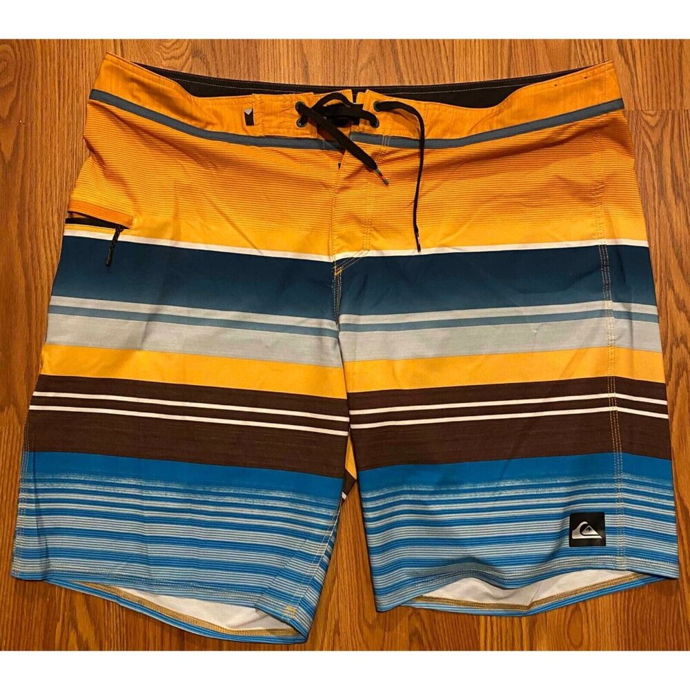 Quiksilver Board Shorts Mens 40 9" Striped Beach Swim Trunks Drawstring Pocket
